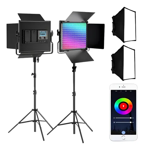 Iluminação 2x Painéis Led Greika RGB Ll550rp Com Softbox - Imagem 2