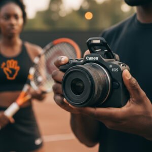 Câmera Canon EOS R100 com lente RF-S 18-45mm